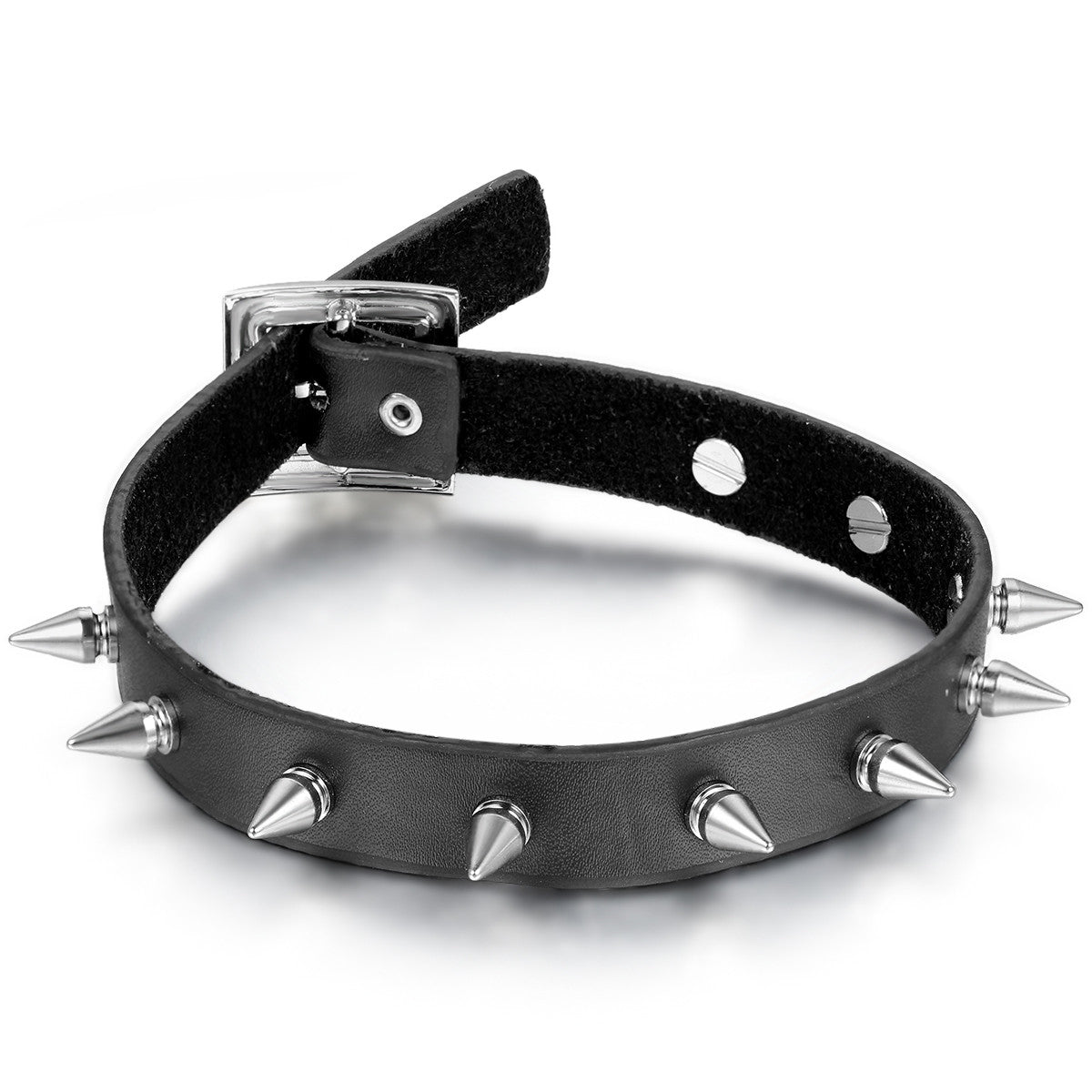 Boniskiss Punk Rock Leather Choker with Spike Rivet