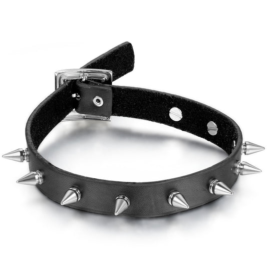 Boniskiss Punk Rock Leather Choker with Spike Rivet