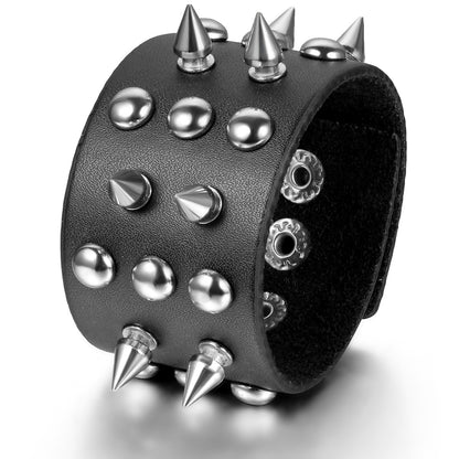 Boniskiss Spike Rivet Leather Bracelet Punk Rock