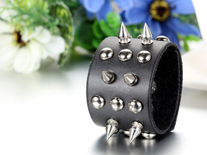 Boniskiss Spike Rivet Leather Bracelet Punk Rock