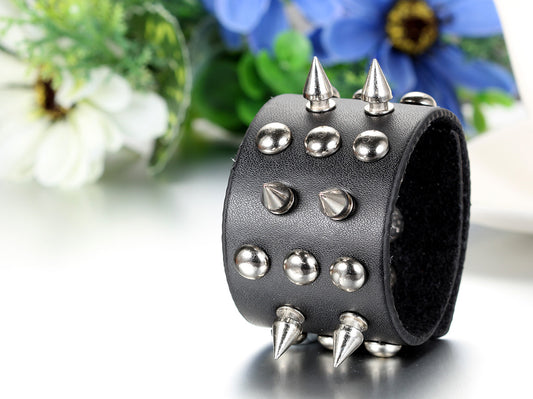 Boniskiss Spike Rivet Leather Bracelet Punk Rock