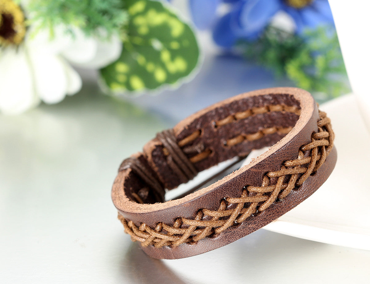 Boniskiss Braided Rope Leather Bracelet Leather Wrap Wristband Mens Surf Bracelet