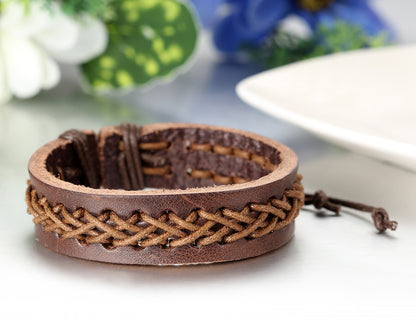 Boniskiss Braided Rope Leather Bracelet Leather Wrap Wristband Mens Surf Bracelet