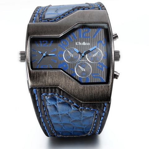 Boniskiss Military Sport Watch Dual Quartz Movement Mens Leather Band Wristwatch with Decorative Sub-dials