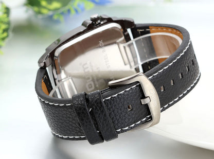 Boniskiss Father Day Gifts Mens Dual Time Zone Army Military Large Sport Quartz Watch Black with Decorative Compass Thermometer