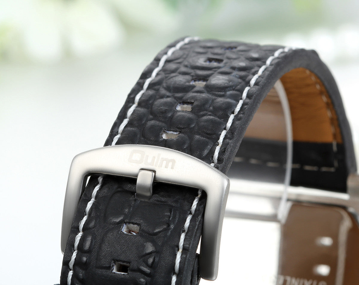 Boniskiss Watch Compass Temperature Six Pointers Large Dial Dual Time Zones Black