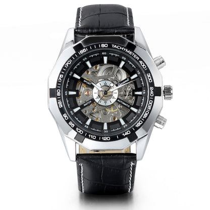 Boniskiss Mens Automatic Mechanical Skeleton Watch Black Leather