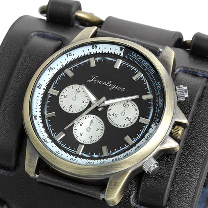 Boniskiss Leather Cuff Watches Gothic Leathernk Style Mens Wrist Watch 74MM Wide