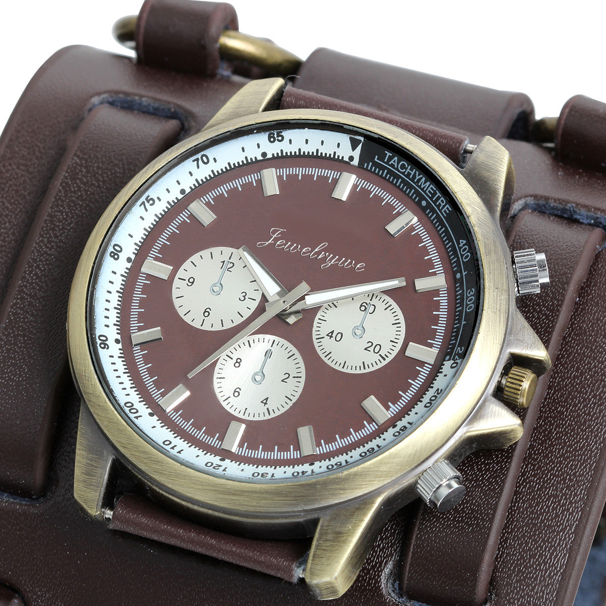 Boniskiss Leather Cuff Watches Gothic Leathernk Style Mens Wrist Watch 74MM Wide