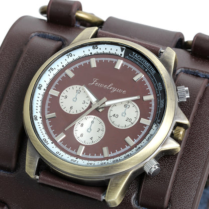 Boniskiss Leather Cuff Watches Gothic Leathernk Style Mens Wrist Watch 74MM Wide