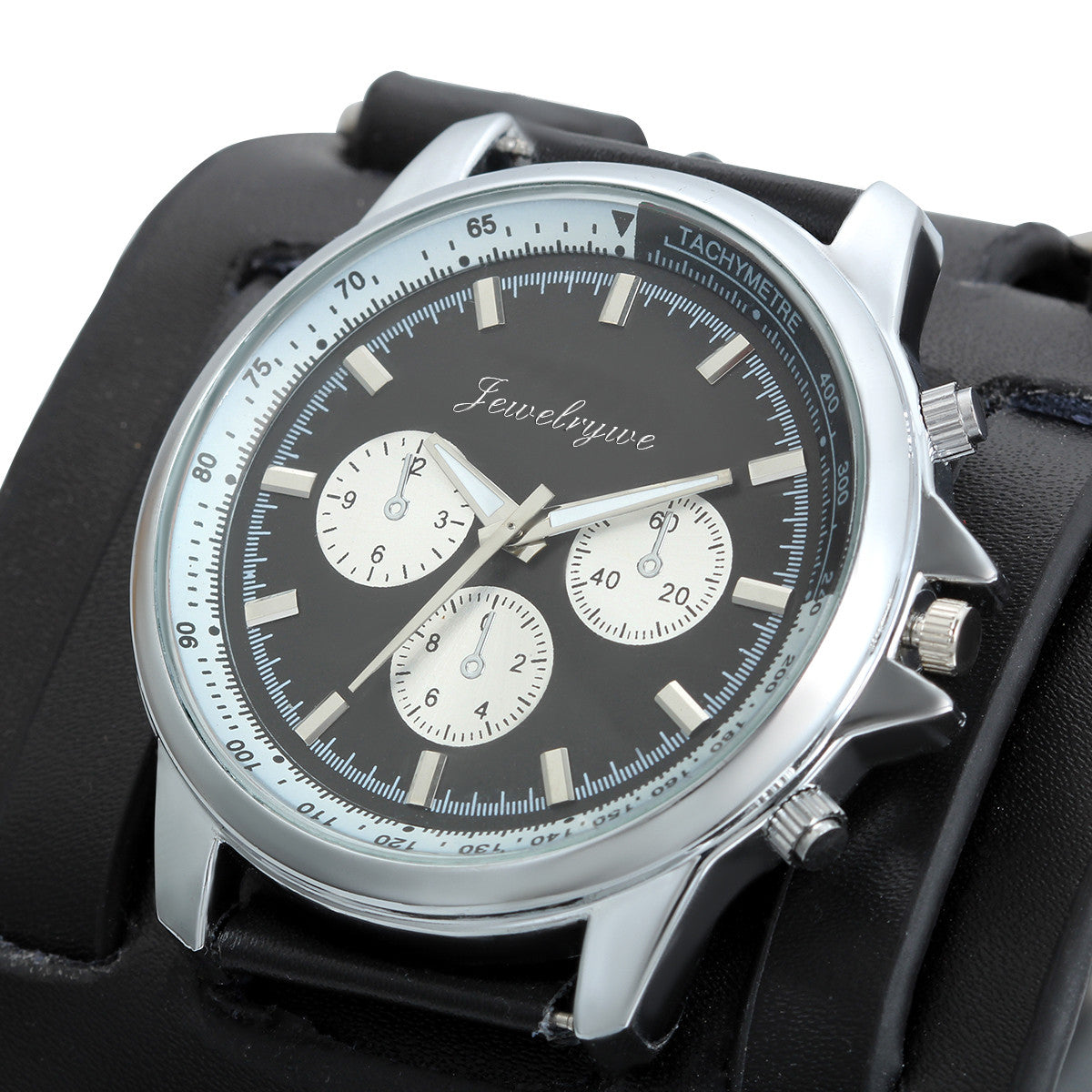 Boniskiss Leather Cuff Watches Gothic Leathernk Style Mens Wrist Watch 74MM Wide