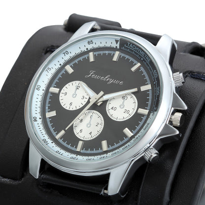 Boniskiss Leather Cuff Watches Gothic Leathernk Style Mens Wrist Watch 74MM Wide