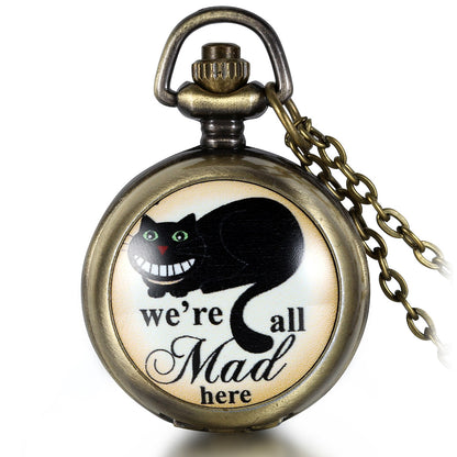 Boniskiss Vintage Retro We are All Mad Here Pocket Locket Quartz Watch Pendant Necklace 30.7 Inch Chain