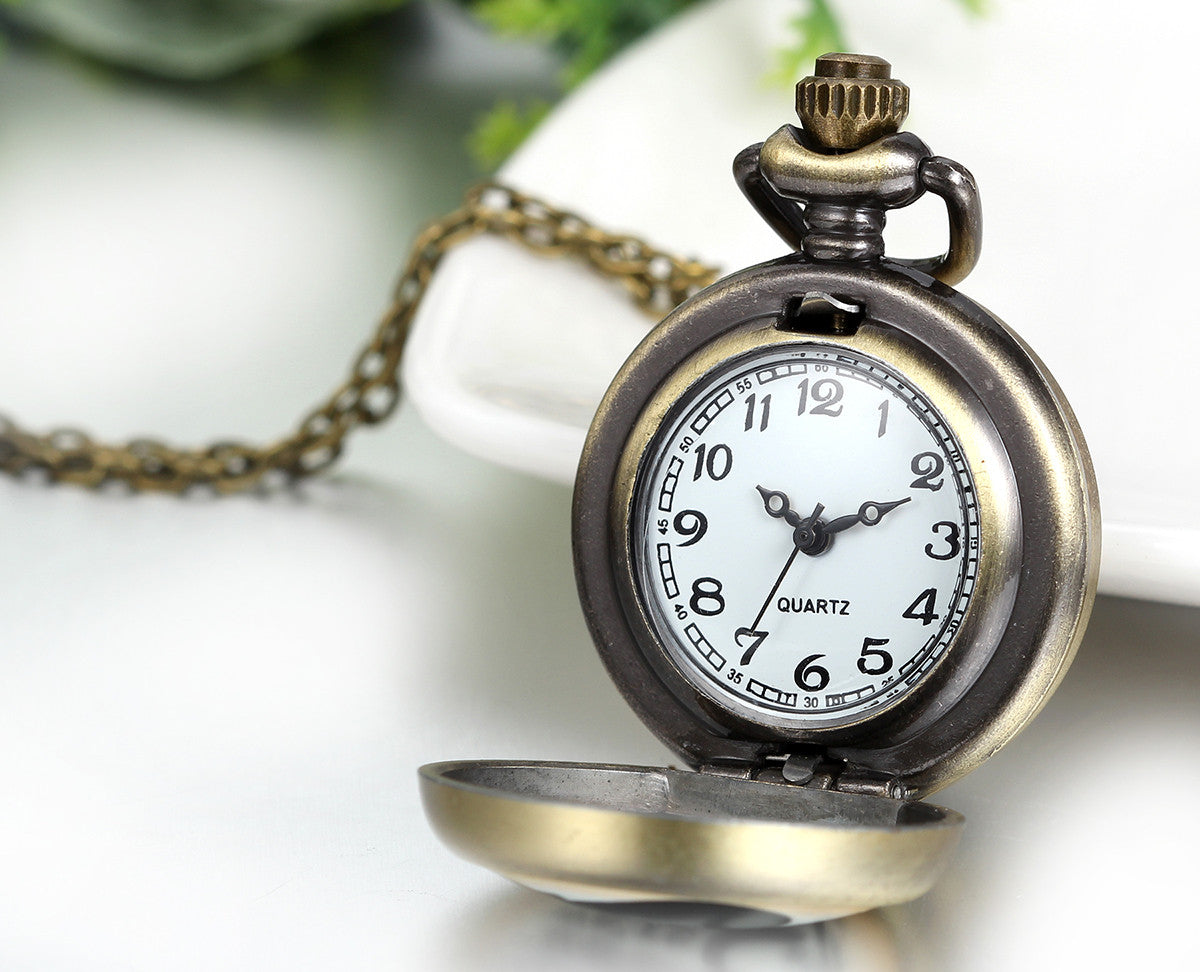 Boniskiss Vintage Retro We are All Mad Here Pocket Locket Quartz Watch Pendant Necklace 30.7 Inch Chain