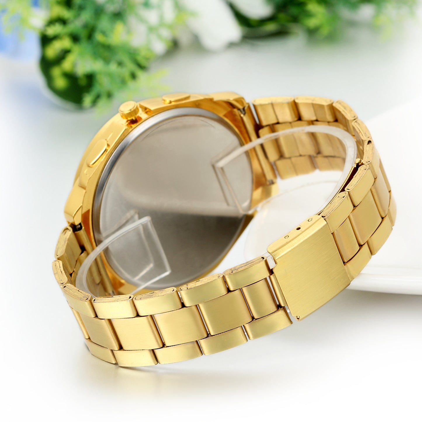 Boniskiss Men Gold Tone Stainless Steel Quartz Wrist Watch Birthday Gift