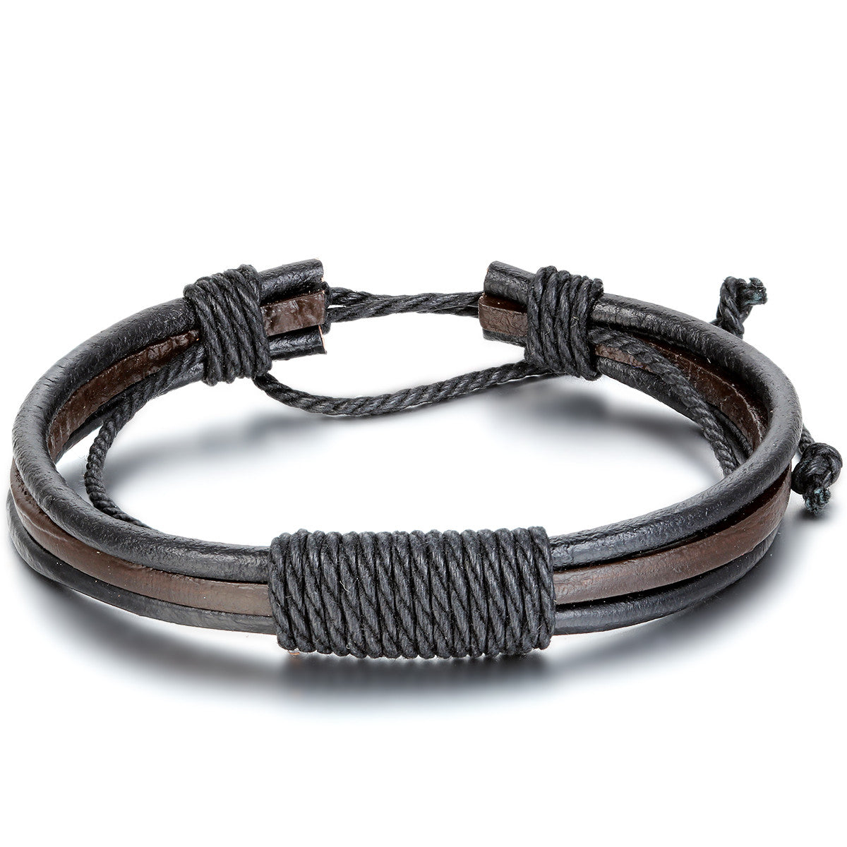 Boniskiss Mens Womens Leather Rope Bracelet Adjustable Tribal Leather Cuff Bangle Punk Rock Brown Black