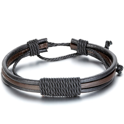 Boniskiss Mens Womens Leather Rope Bracelet Adjustable Tribal Leather Cuff Bangle Punk Rock Brown Black