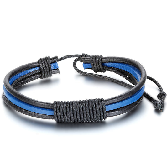 Boniskiss Mens Womens Leather Rope Bracelet Adjustable Tribal Leather Cuff Bangle Punk Rock Brown Black