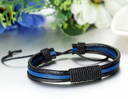 Boniskiss Mens Womens Leather Rope Bracelet Adjustable Tribal Leather Cuff Bangle Punk Rock Brown Black