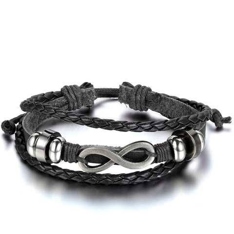 Boniskiss Mens Womens Leather Bracelet Love Infinity Charm Friendship Bangle