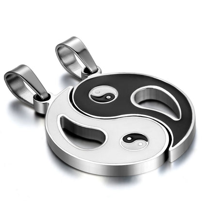 Boniskiss 2pcs Matching Friendship Best Friends Ying Yang Pendant Necklaces Set, 18 and 22 inch Chain, Valentine's Gift, Black Silver