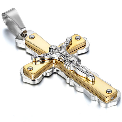 Boniskiss New Stainless Steel Mens Jesus Crucifix Cross Pendant Necklace, 22 inch Chain