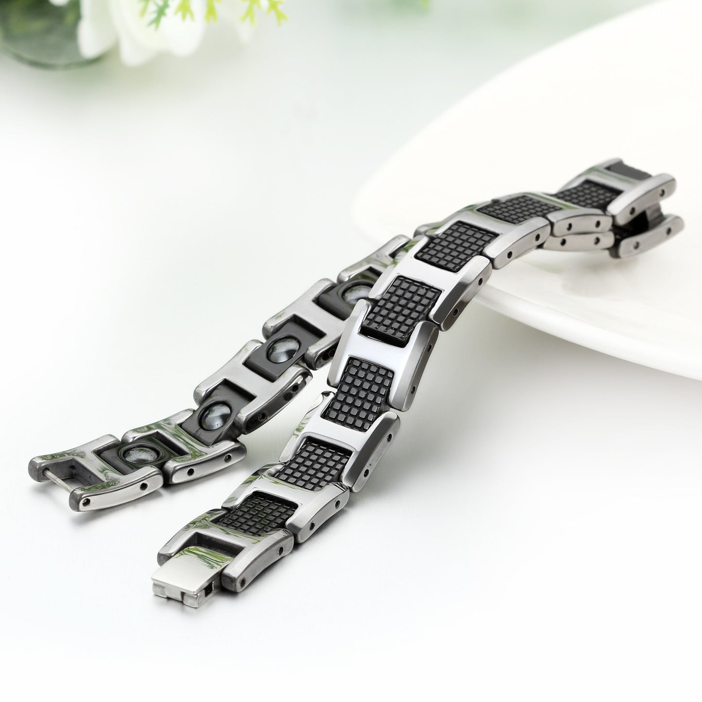 Boniskiss Mens Classic Charm Brief Health Fashion Tungsten Steel Bracelet Black