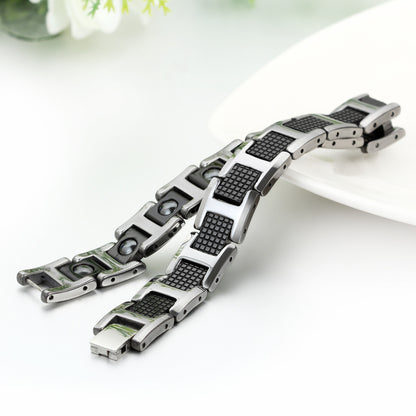 Boniskiss Mens Classic Charm Brief Health Fashion Tungsten Steel Bracelet Black
