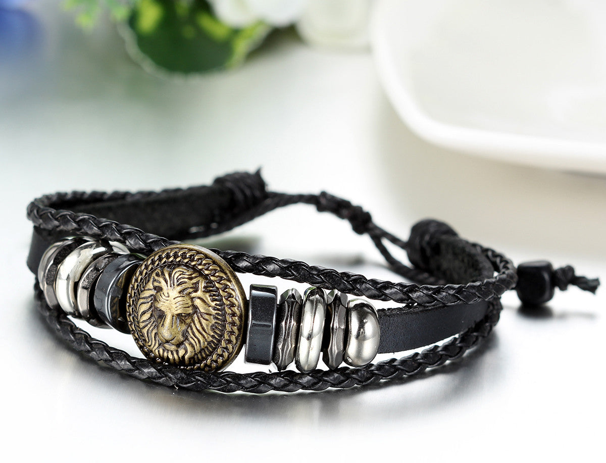 Boniskiss Leather Bracelet Adjustable with Pull String Black Brown