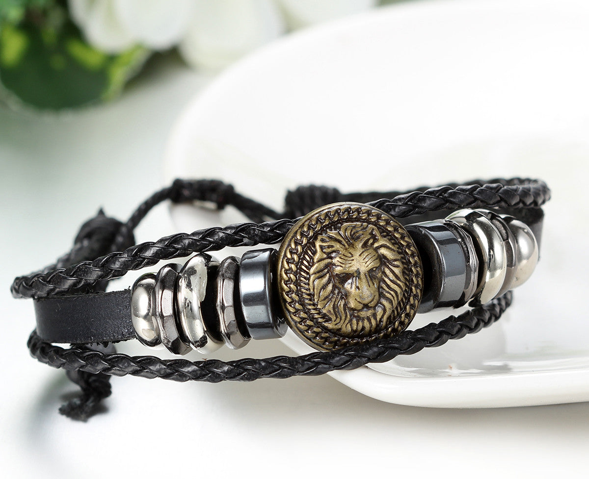 Boniskiss Leather Bracelet Adjustable with Pull String Black Brown