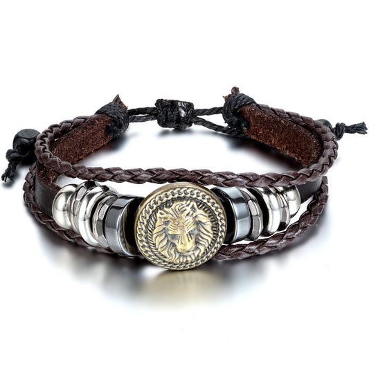 Boniskiss Leather Bracelet Adjustable with Pull String Black Brown