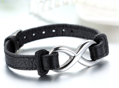 Boniskiss Valentines Day Gift Mens Womens Leather Stainless Steel Bracelet, Love Infinity Charm Bangle