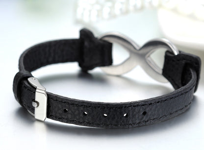 Boniskiss Valentines Day Gift Mens Womens Leather Stainless Steel Bracelet, Love Infinity Charm Bangle