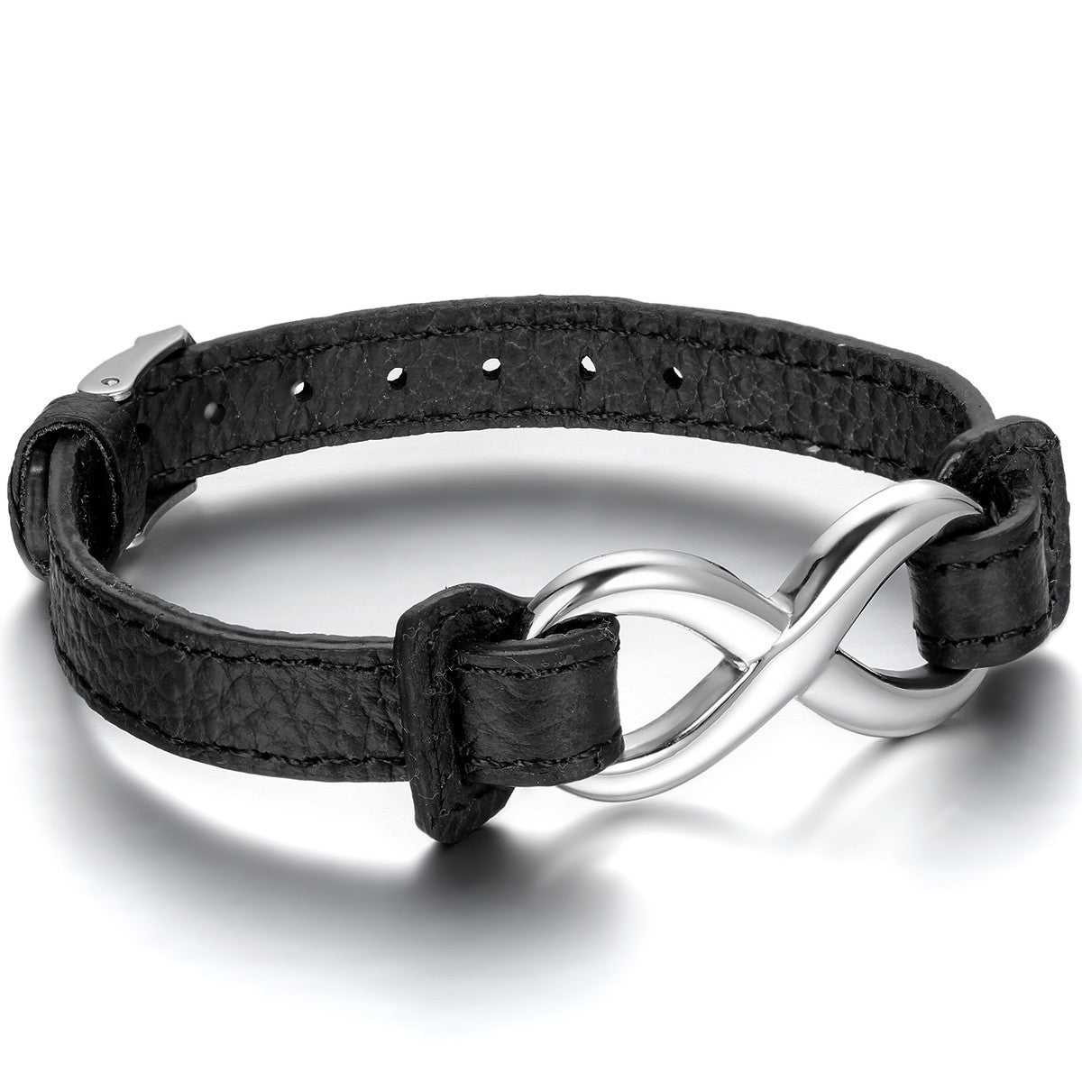 Boniskiss Valentines Day Gift Mens Womens Leather Stainless Steel Bracelet, Love Infinity Charm Bangle