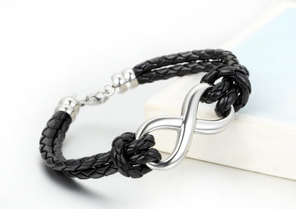 Boniskiss Infinity Love Charm Bangle Leather Stainless Steel Bracelet for Men Women