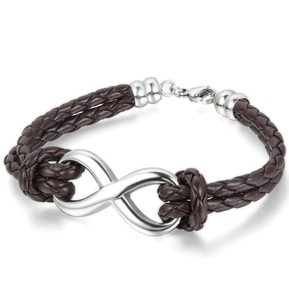 Pulsera Boniskiss Infinity Love Charm de cuero y acero inoxidable para hombres y mujeres