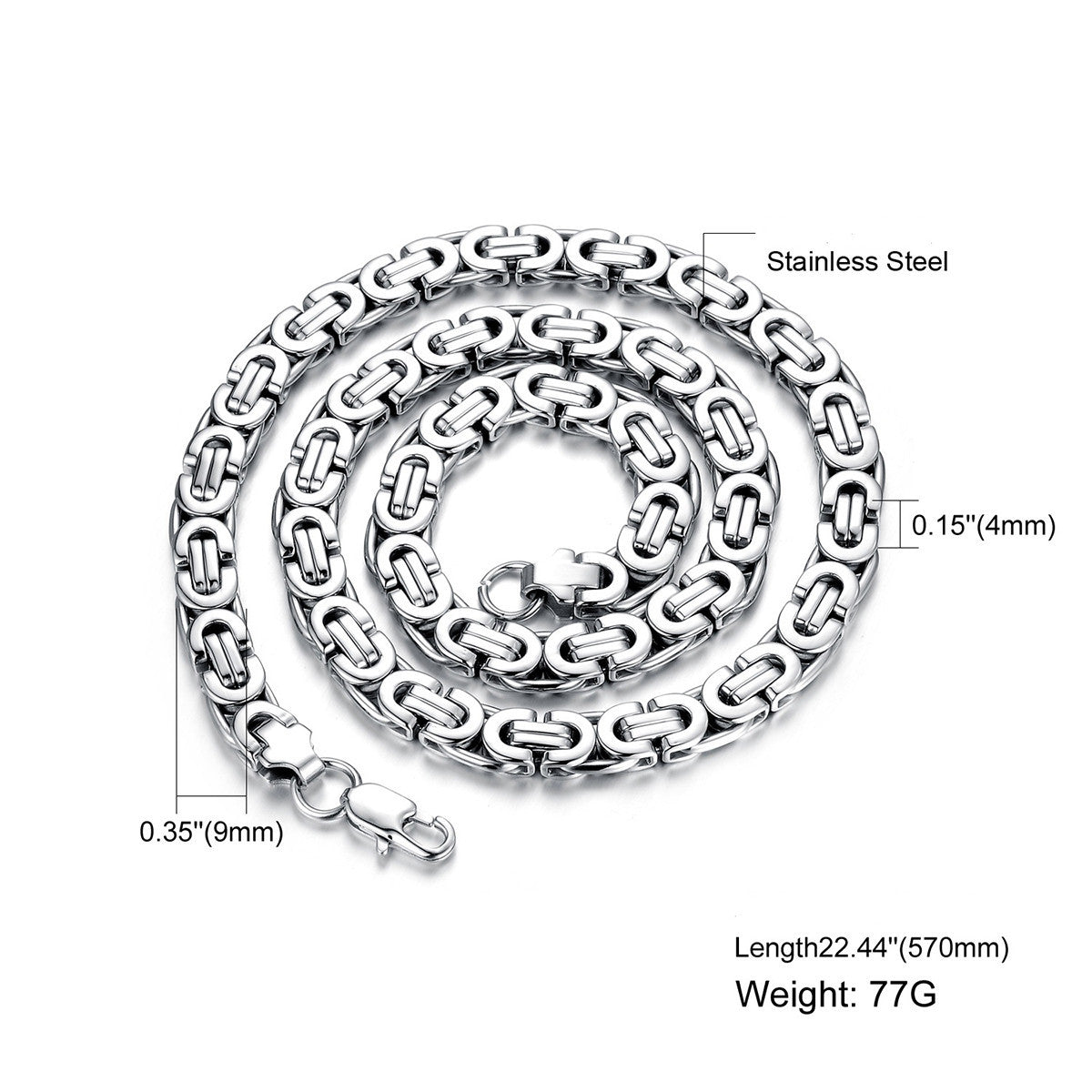 Boniskiss Biker Men's Durable Stainless Steel Link Necklace Chain 22.4 inch, Silver