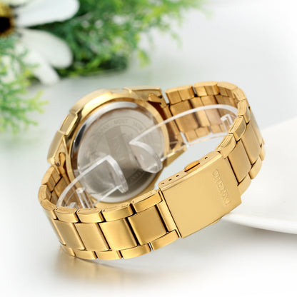 Boniskiss Mens Wrist Watches IP Gold Stainless Steel Analog Black Dial with Rhinestones