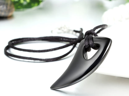 Boniskiss Father's Day Gift Stainless Steel Pendant Necklace Black Wolf Tooth Spear Tribal Men, with Adjustable Cord