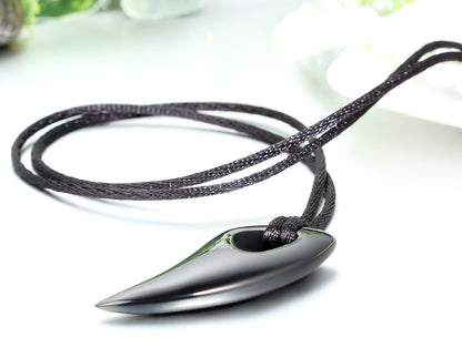 Boniskiss Father's Day Gift Stainless Steel Pendant Necklace Black Wolf Tooth Spear Tribal Men, with Adjustable Cord