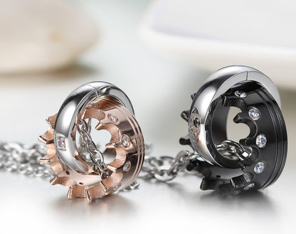 Boniskiss Valentine Day Gifts Mens Womens Cubic Zirconia Couples Stainless Steel Crown Pendant Love Necklace Set, 18 and 21.3 inch Chain, Black Rose Gold Silver