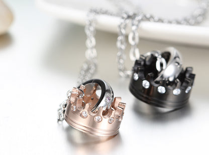 Boniskiss Valentine Day Gifts Mens Womens Cubic Zirconia Couples Stainless Steel Crown Pendant Love Necklace Set, 18 and 21.3 inch Chain, Black Rose Gold Silver