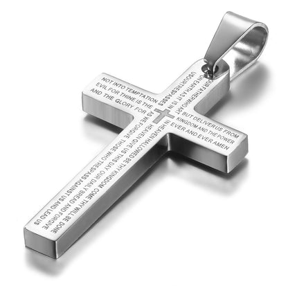 Boniskiss Christmas Gift Men's Stainless Steel Lords Prayer Cross Pendant Necklace, 21.3 inch Chain
