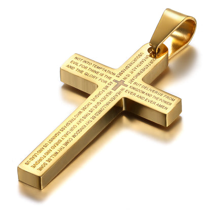 Boniskiss Christmas Gift Men's Stainless Steel Lords Prayer Cross Pendant Necklace, 21.3 inch Chain