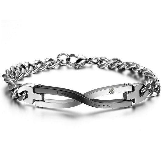 Boniskiss New His Hers Matching Set Stainless Steel I Was Born to Love You Link Chain Infinity Bracelets, Valentine Gifts