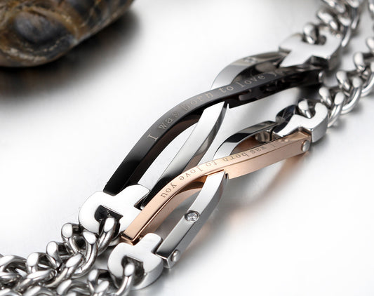 Boniskiss New His Hers Matching Set Stainless Steel I Was Born to Love You Link Chain Infinity Bracelets, Valentine Gifts