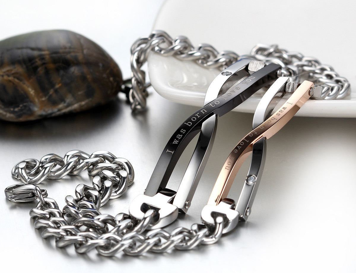 Conjunto de pulseras de acero inoxidable con eslabones infinitos "I Was Born to Love You" de Boniskiss, regalo de San Valentín.