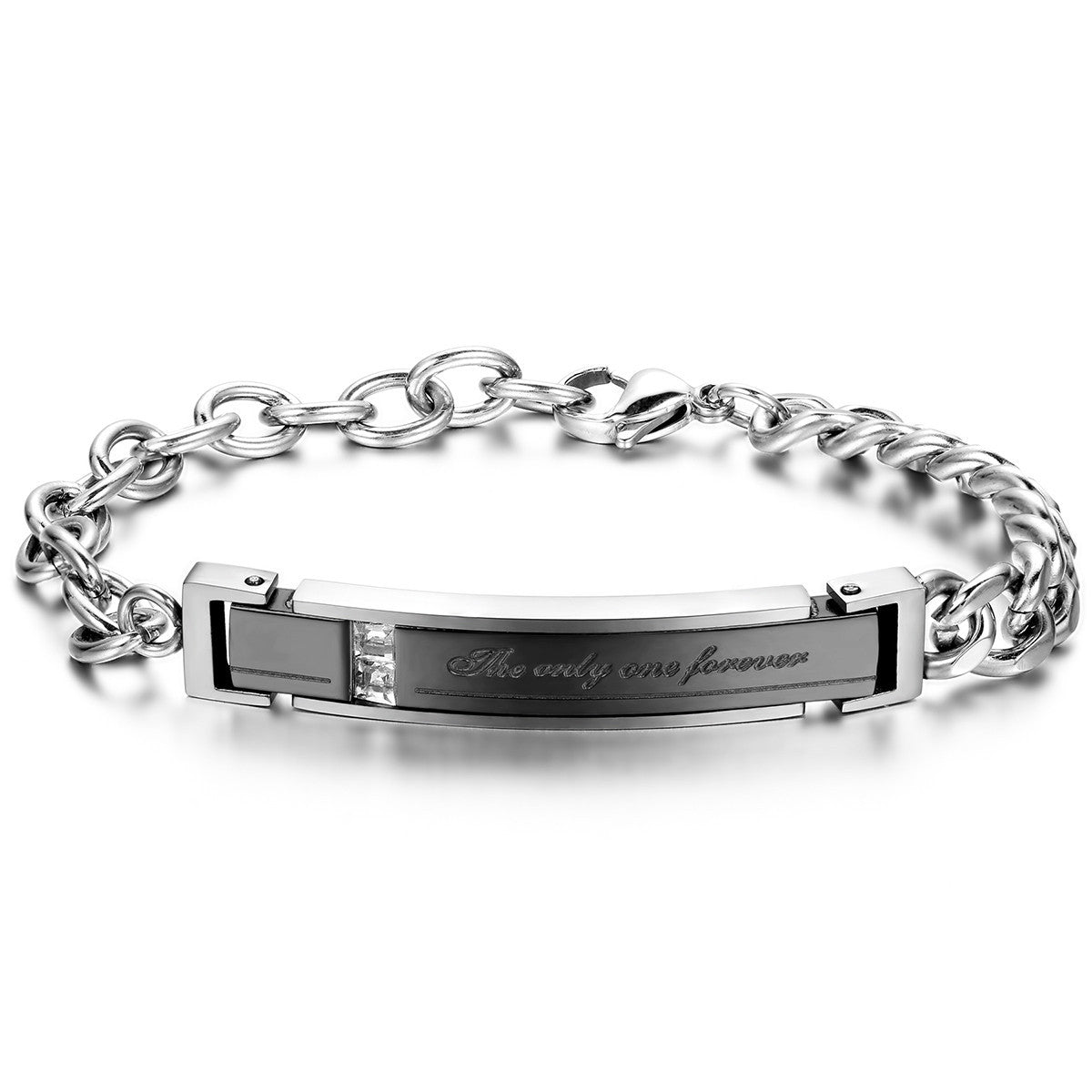 Pulsera Boniskiss de acero inoxidable para hombre y mujer, con eslabones en plata, negro, oro rosa, cadena de eslabones, ideal para San Valentín, aniversarios y compromisos.
