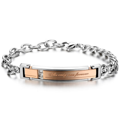 Pulsera Boniskiss de acero inoxidable para hombre y mujer, con eslabones en plata, negro, oro rosa, cadena de eslabones, ideal para San Valentín, aniversarios y compromisos.