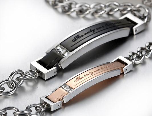 Boniskiss Men,Women's Stainless Steel Bracelet Link Wrist Silver Black Rose Gold Curb Chain Valentine Love Couples Promise